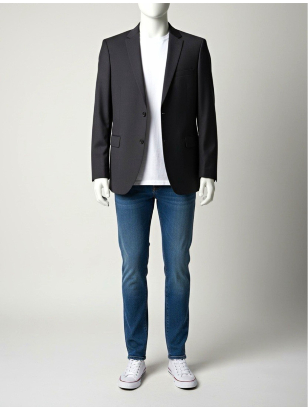 Mantoni Men’s Black Wool Suit Jacket Single-Breasted 2-Button Notch 48R